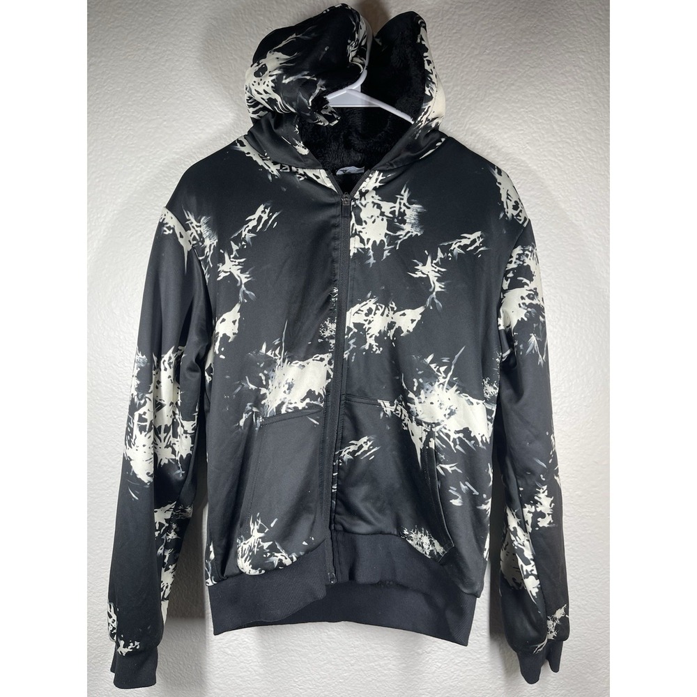 Speed Your Run Men's Sm Black Tie Dye Full Zip Faux Fur Lined Jacket Hoodie